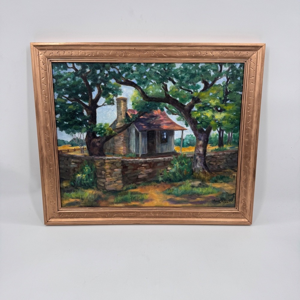 Vintage Original Texas Hill Country Cottage Landscape Oil Painting